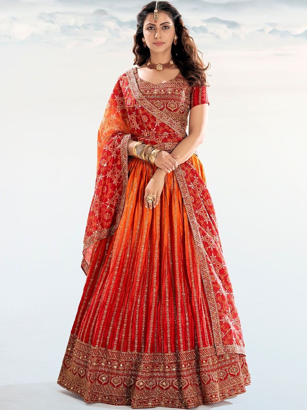 House of Pataudi Embroidered Flared Lehenga Choli  With Dupatta - view 1