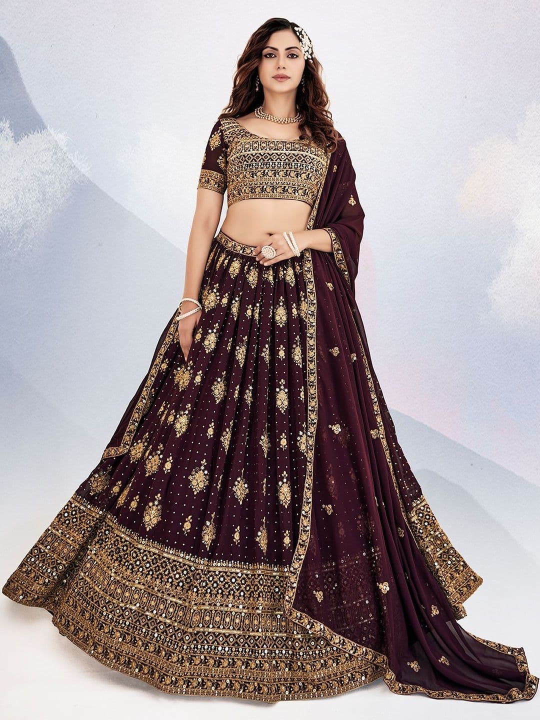 House of Pataudi Embroidered Flared Lehenga Choli  With Dupatta thumbnail 3