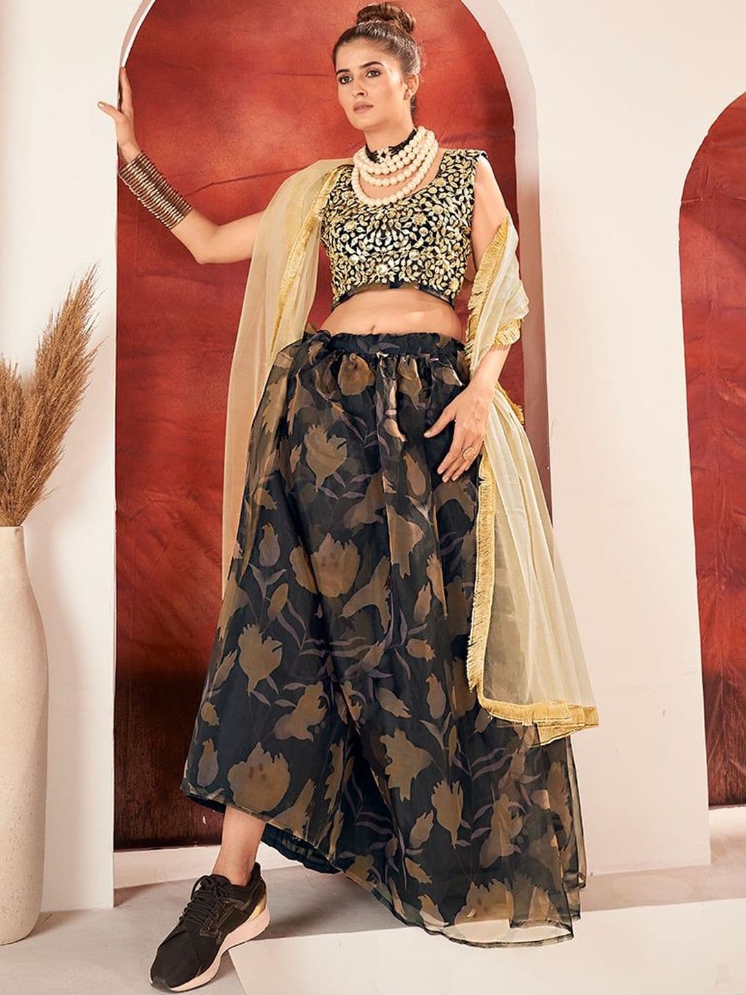 House of Pataudi Embroidered Flared Lehenga Choli - view 1