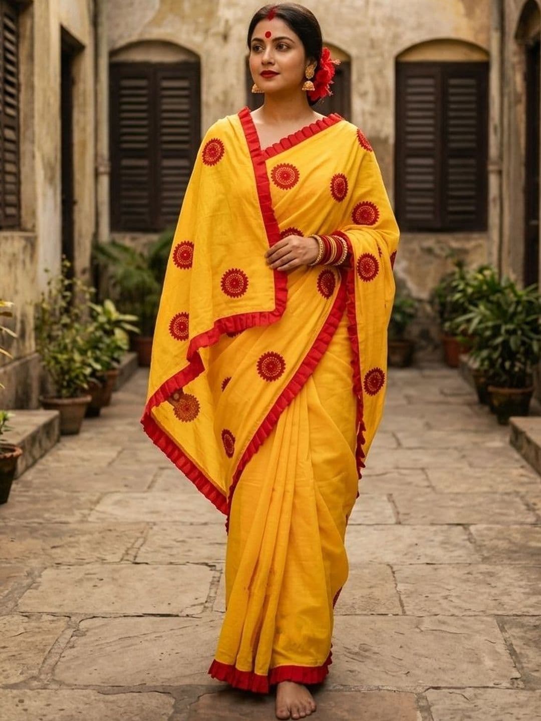 Monamaar Ethnic Motifs Embroidered Silk Cotton Saree - view 1