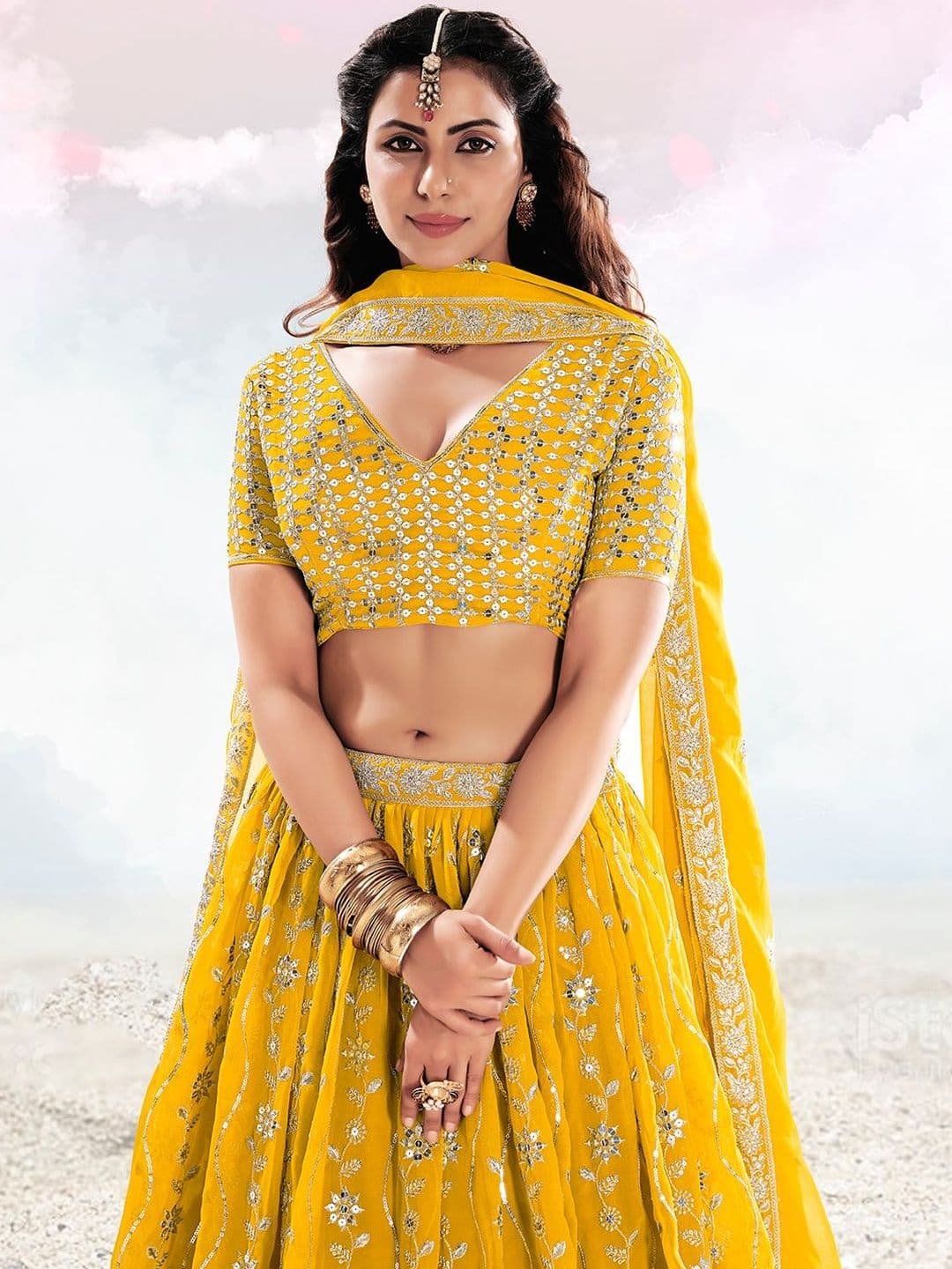 House of Pataudi Embroidered Flared Lehenga Choli  With Dupatta thumbnail 4