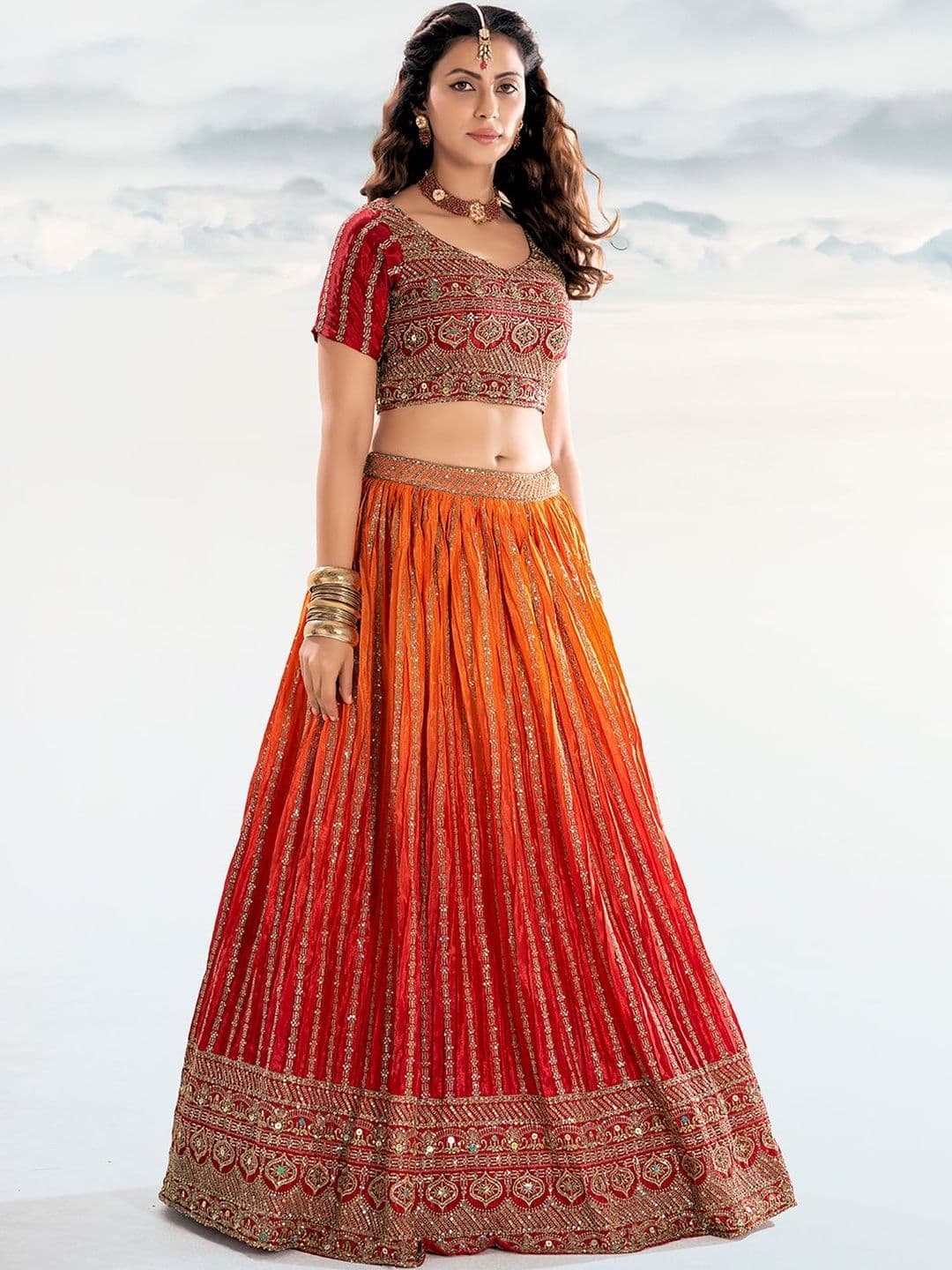 House of Pataudi Embroidered Flared Lehenga Choli  With Dupatta thumbnail 4