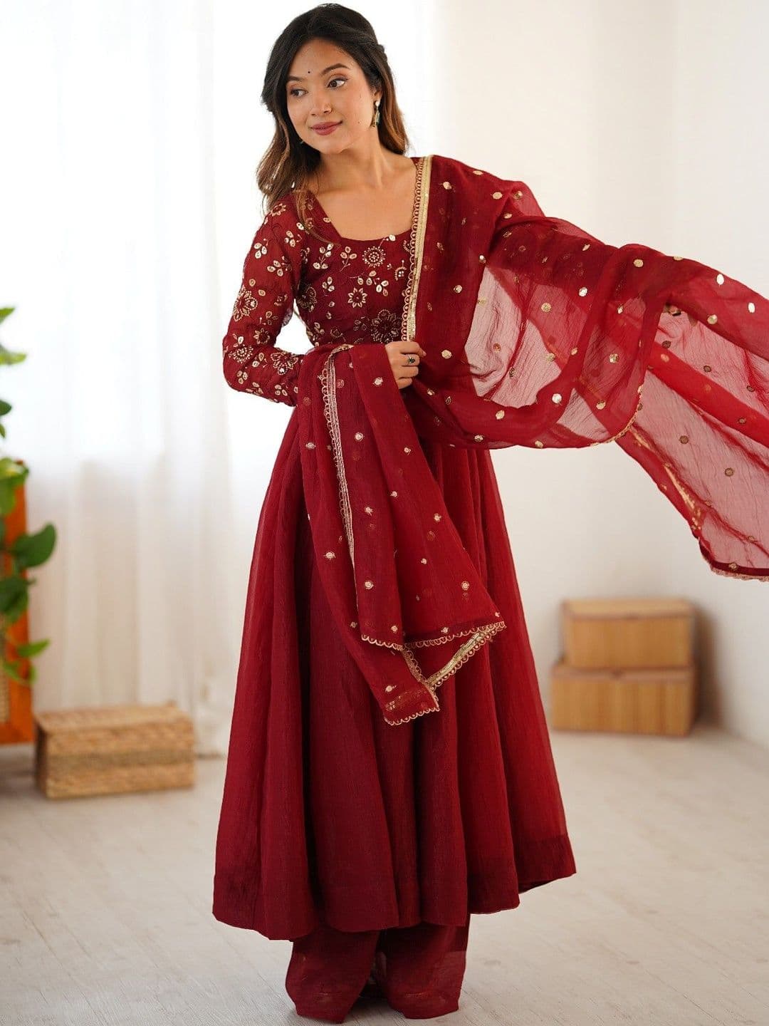 all about you Women Ethnic Motifs Embroidered Empire Sequinned Kurta with Palazzos & With Dupatta thumbnail 6