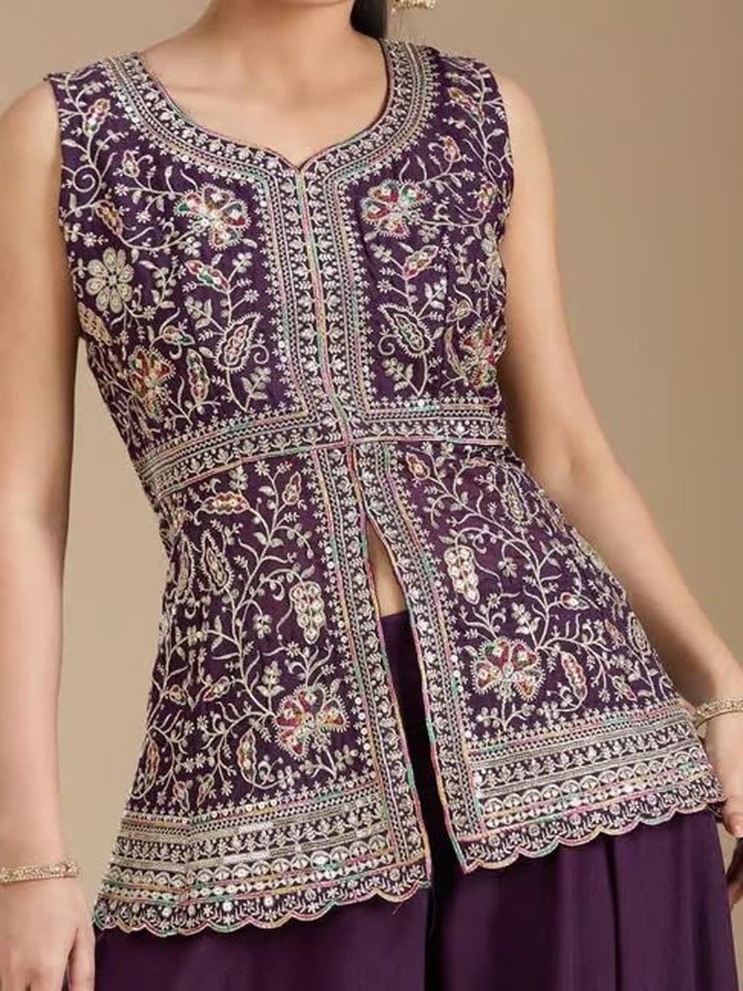 J.KANJI Women Ethnic Motifs Embroidered Tiered Thread Work Kurti with Palazzos & With Dupatta thumbnail 2