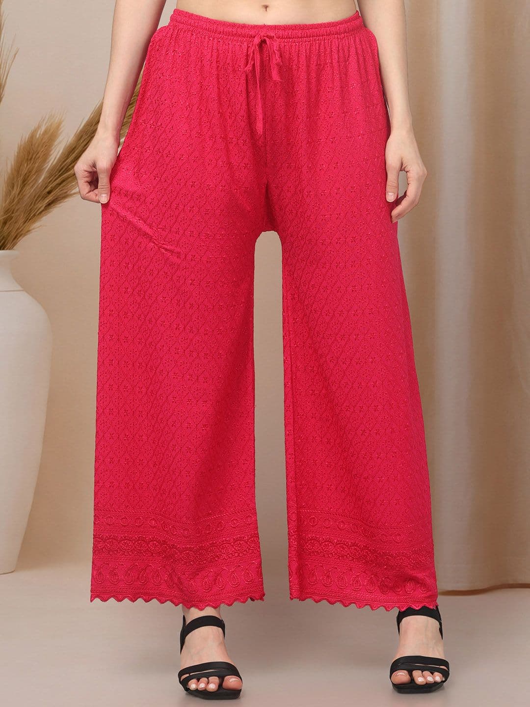 KGFONECLOTH Women Embroidered Knitted Ethnic Palazzos - view 1