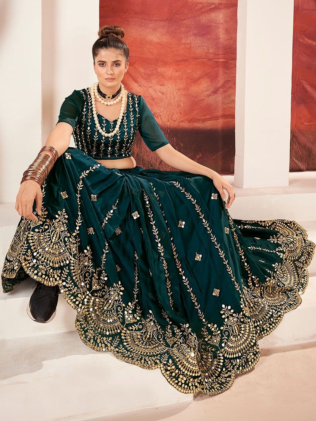 House of Pataudi Embroidered Flared Lehenga Choli  With Dupatta - view 1