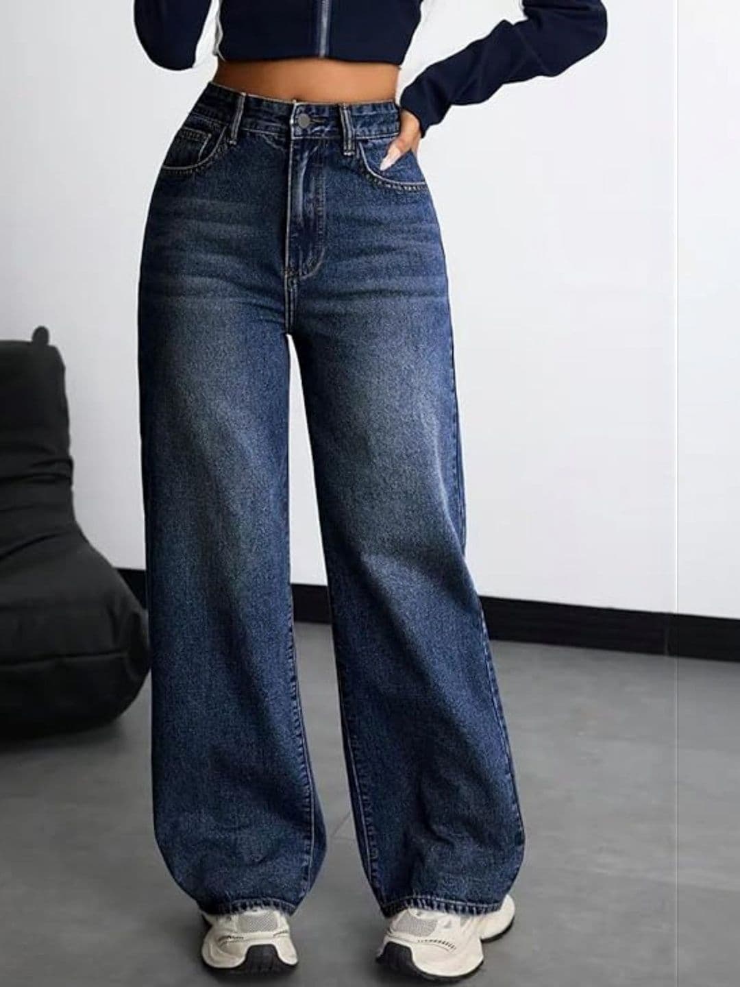 Crazeis Women Comfort Straight Fit High-Rise Light Fade Acid Wash Stretchable Jeans thumbnail 3