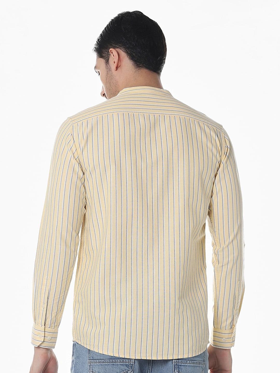 Klub Fox Men Slim Fit Vertical Striped Band Collar Cotton Casual Shirt thumbnail 4