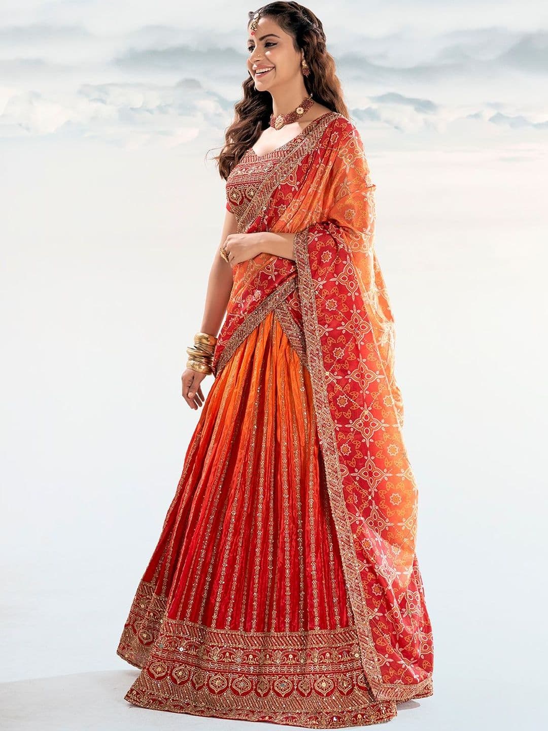 House of Pataudi Embroidered Flared Lehenga Choli  With Dupatta thumbnail 6