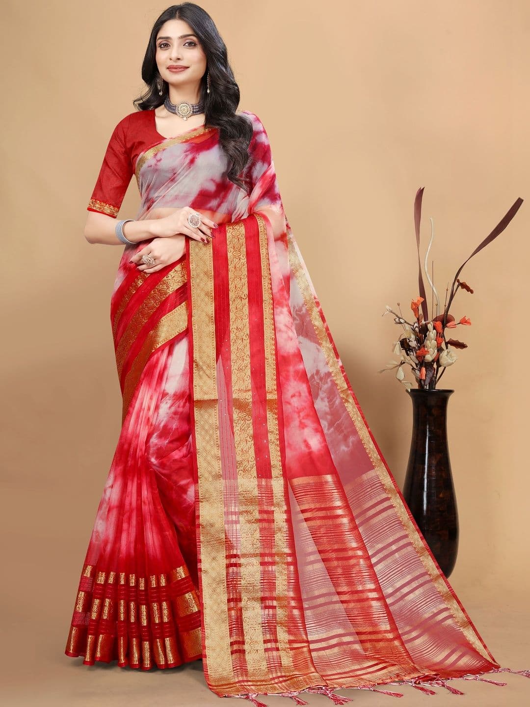 KOTHARI SBT Tie and Dye Zari Art Silk Patola Saree thumbnail 7