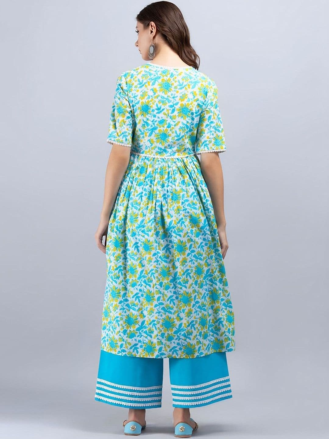 SAK JAIPUR Floral Printed Empire Pure Cotton Kurta with Palazzos thumbnail 3