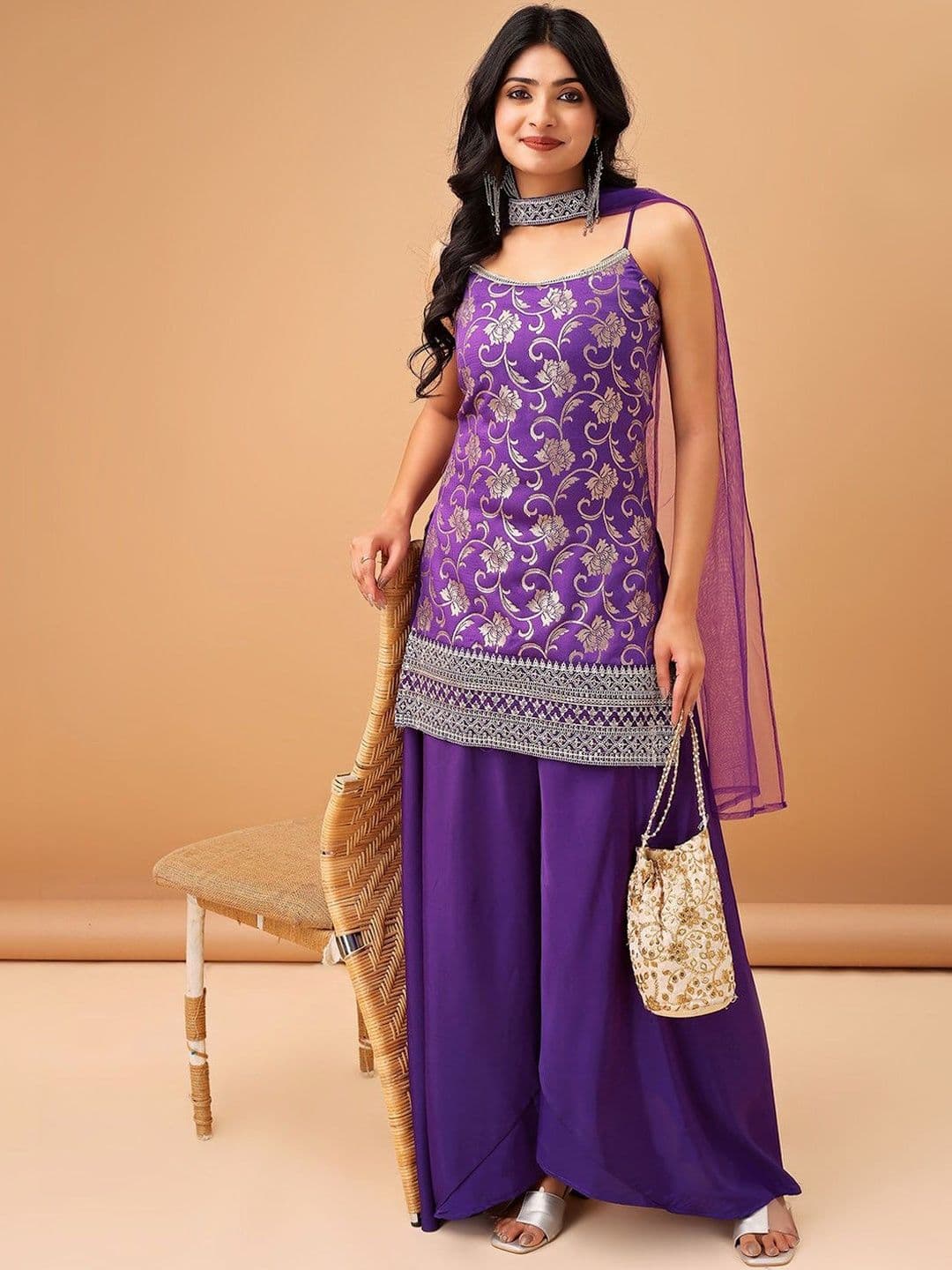 Sashay Boutique Women Art Silk Embroidered Kurta And Sharara Set With Dupatta thumbnail 6