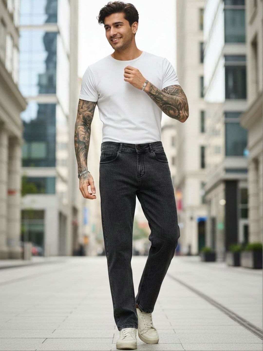 Kook N Keech Men Classic Straight Fit Mid-Rise Light Fade Stretchable Jeans - view 1