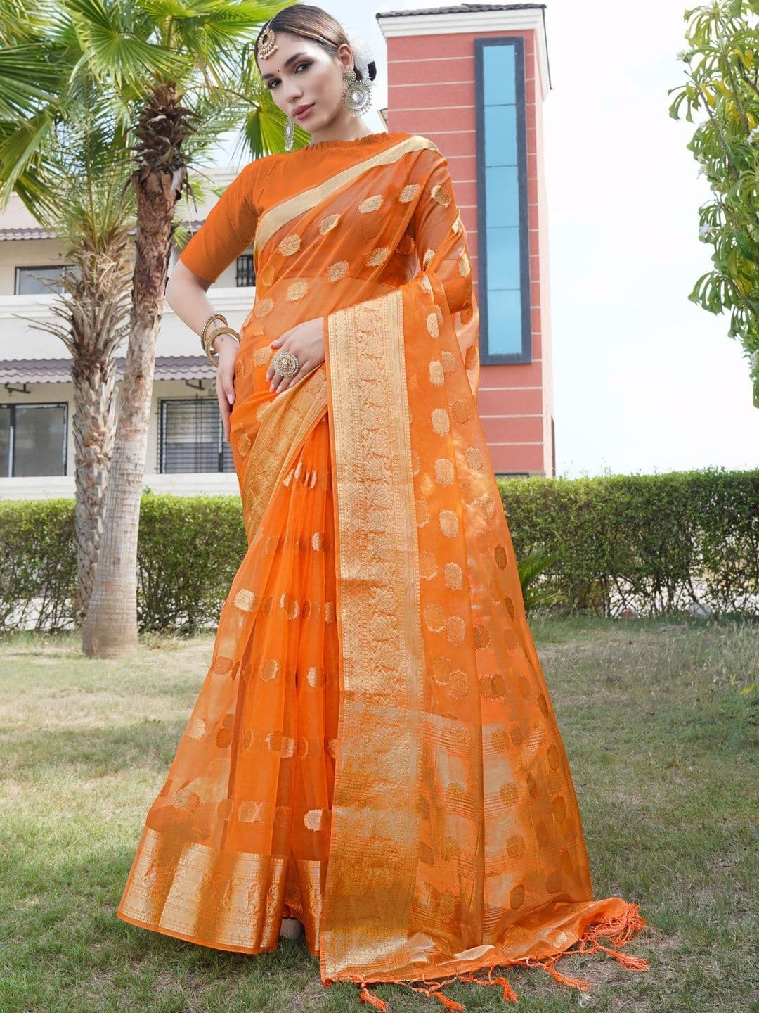 KOTHARI SBT Floral Woven Design Zari Organza Bandhani Saree thumbnail 7