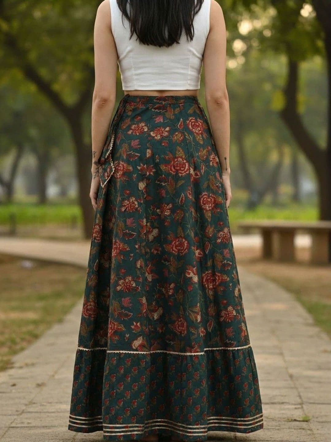 Sangria Women Cotton Cambric Floral Maxi Flared Skirt thumbnail 3