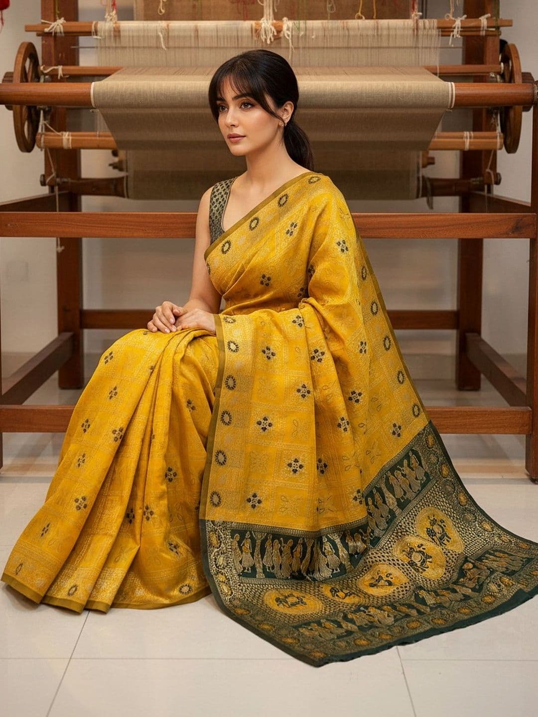 SZN Ethnic Motifs Zari Silk Blend Handloom Banarasi Saree thumbnail 7