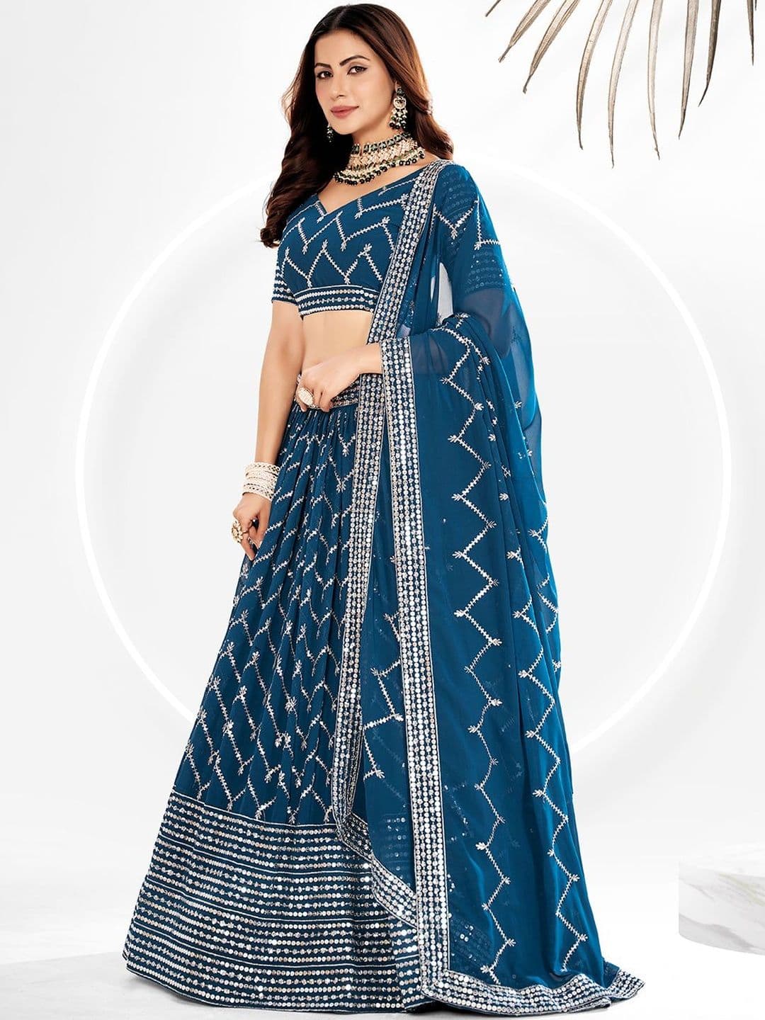 House of Pataudi Embroidered Flared Lehenga Choli  With Dupatta thumbnail 2