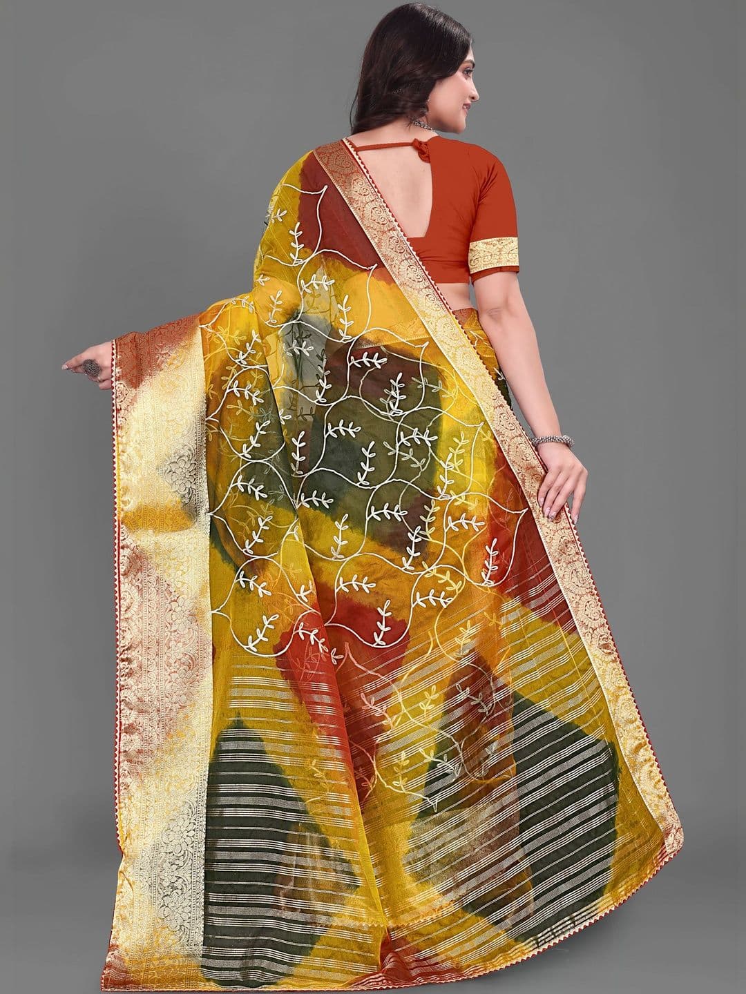 KOTHARI SBT Embellished Embroidered Organza Heavy Work Patola Saree thumbnail 3