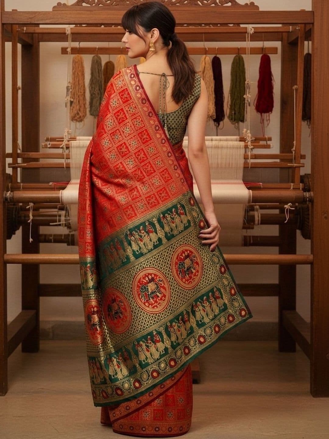 SZN Ethnic Motifs Zari Silk Blend Handloom Banarasi Saree thumbnail 5