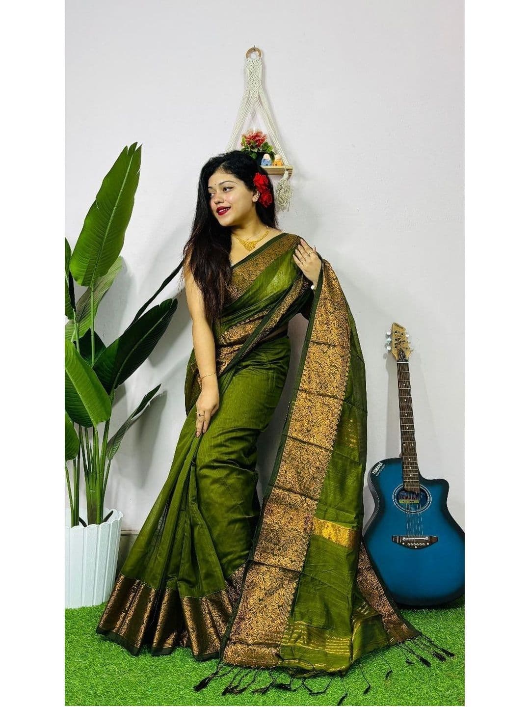 all about you Woven Design Zari Heavy Work Khadi Saree thumbnail 4