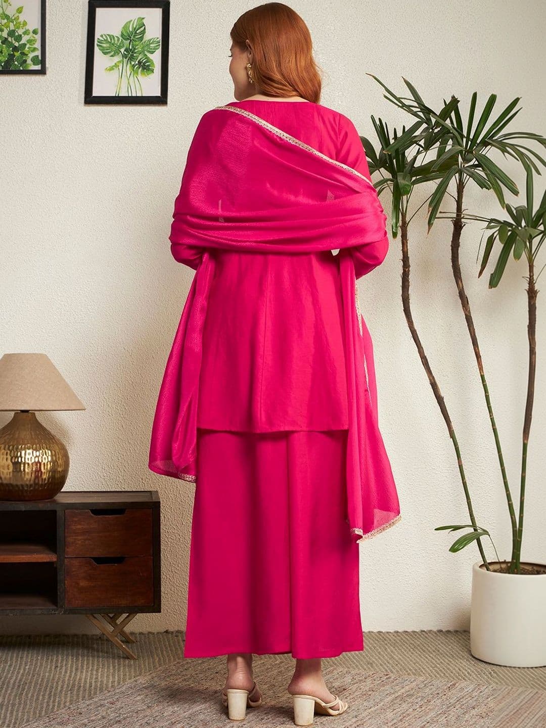 Honky Tonky Women Ethnic Motifs Embroidered Regular Thread Work Kurta with Palazzos & With Dupatta thumbnail 4