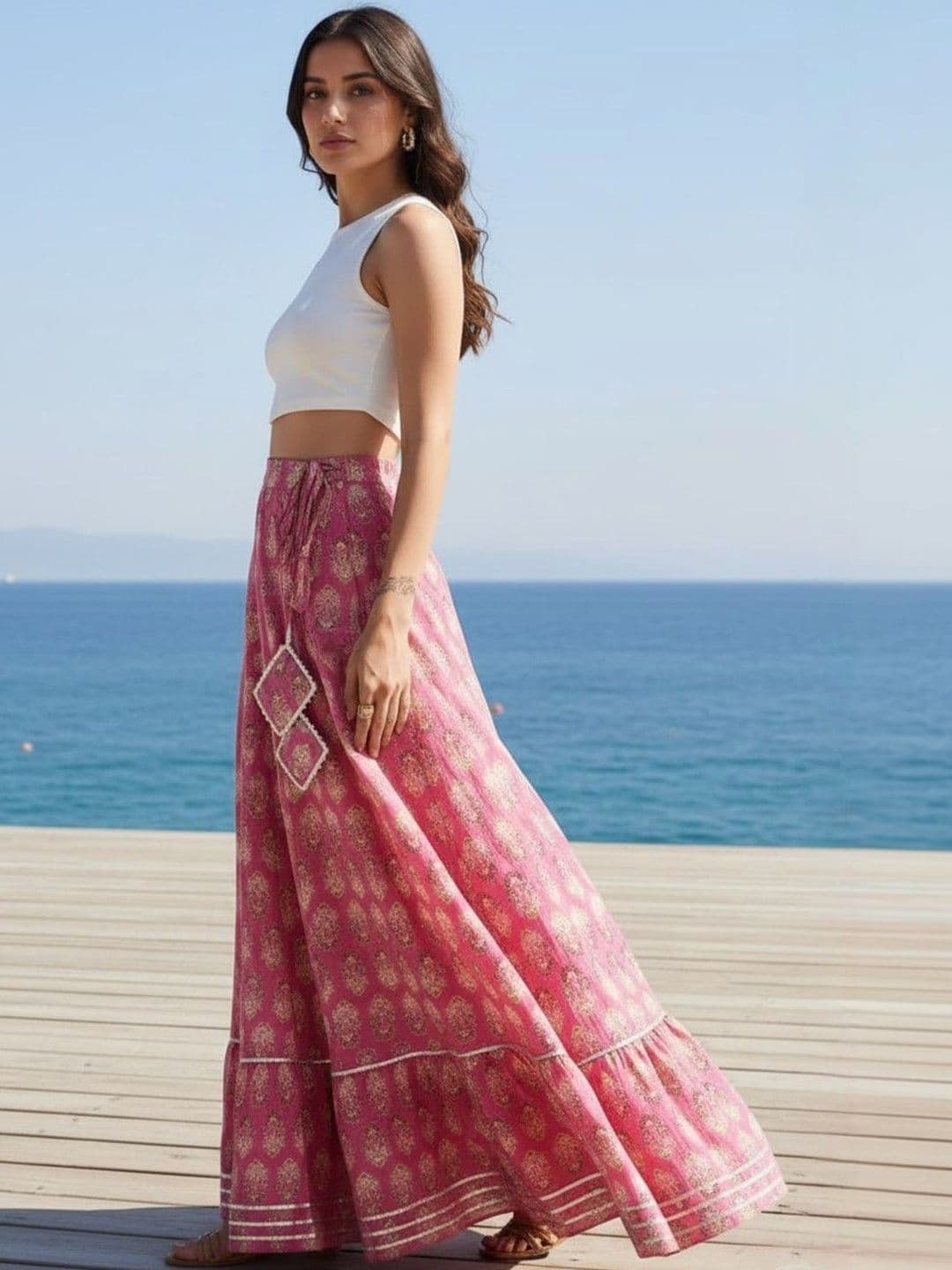Sangria Women Cotton Cambric Floral Maxi A-Line Skirt thumbnail 3