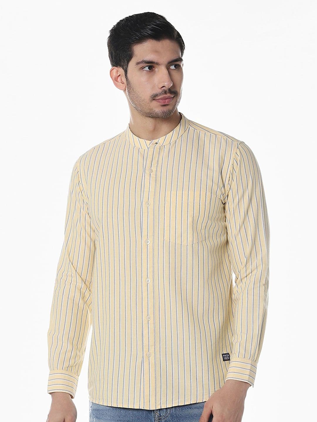 Klub Fox Men Slim Fit Vertical Striped Band Collar Cotton Casual Shirt thumbnail 6