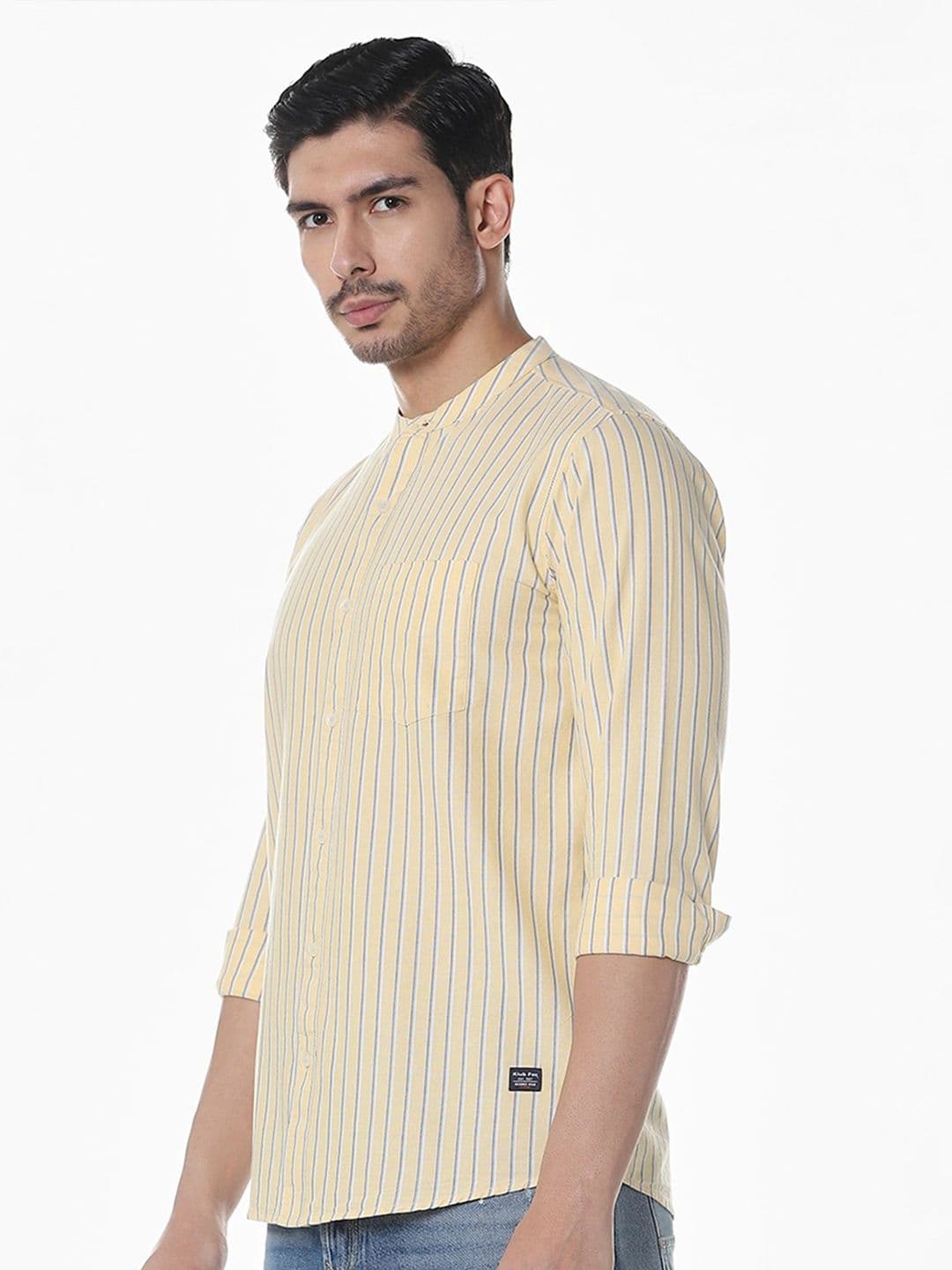 Klub Fox Men Slim Fit Vertical Striped Band Collar Cotton Casual Shirt thumbnail 5