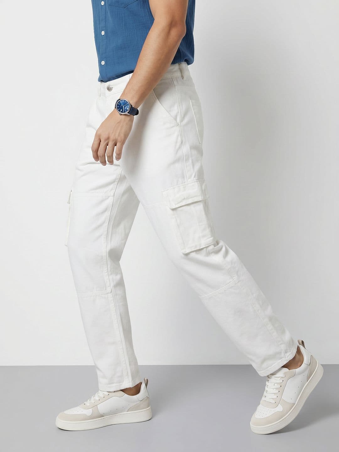 Mast & Harbour Men Relaxed Fit Pure Cotton Cargo Jeans thumbnail 3
