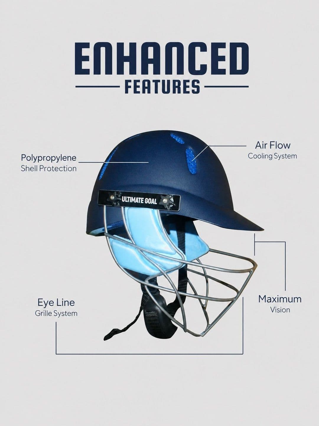 UG SPORTS Club Lite Series Full Face Scratch Resistant Cricket Helmet thumbnail 3