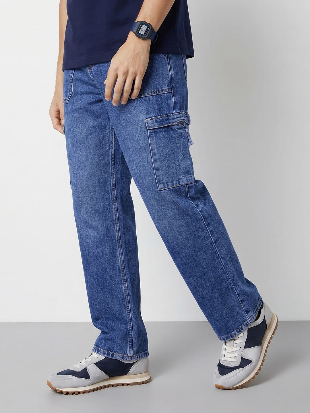 Mast & Harbour Men Relaxed Fit Cargo Pure Cotton Jeans thumbnail 4