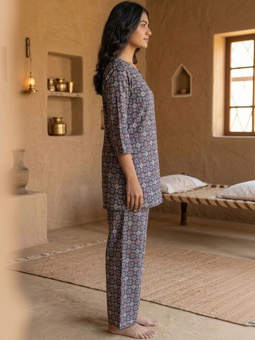 DESI HULIA Women Ethnic Motifs Printed Regular Kurta with Trousers thumbnail 2
