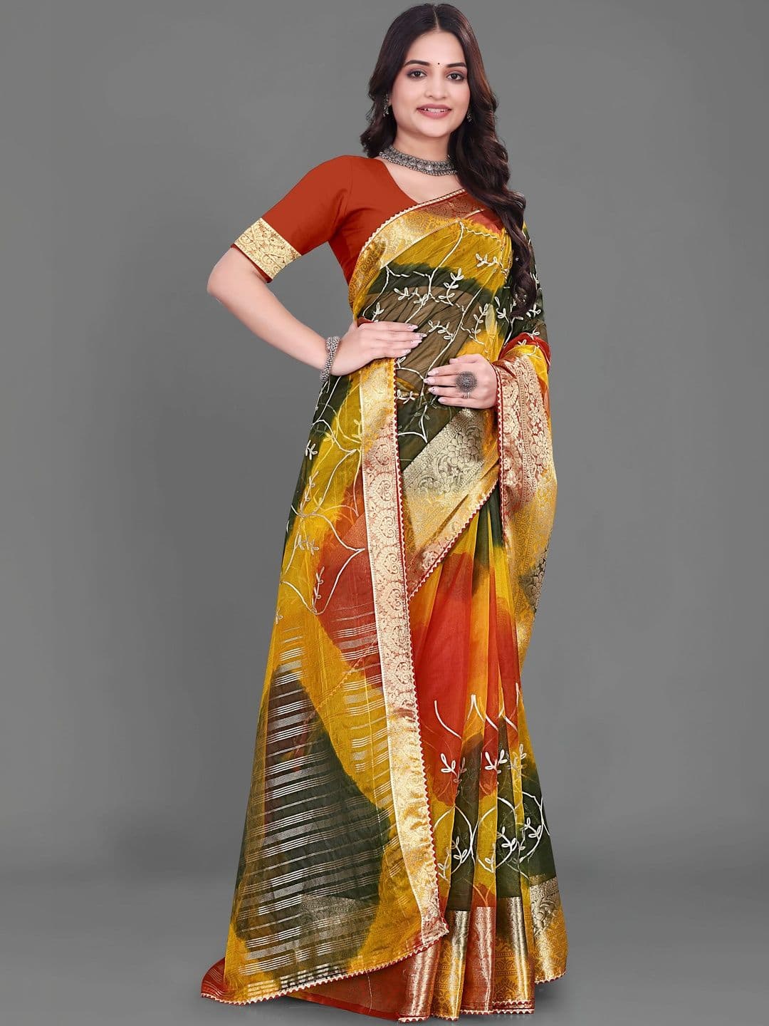 KOTHARI SBT Embellished Embroidered Organza Heavy Work Patola Saree thumbnail 7