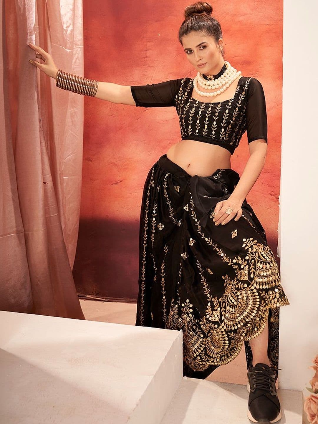 House of Pataudi Embroidered Flared Lehenga Choli With Dupatta thumbnail 6