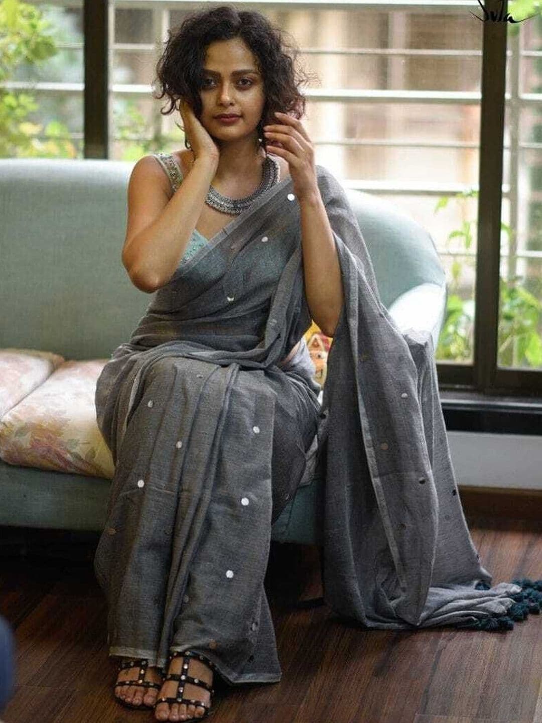 all about you Embellished Sequinned Handloom Khadi Saree thumbnail 2