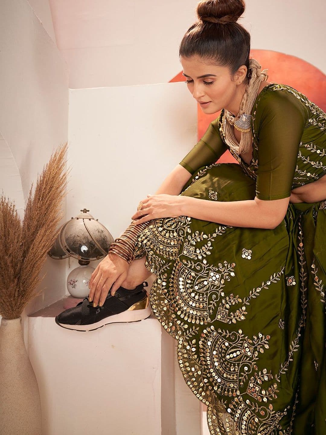House of Pataudi Embroidered Flared Lehenga Choli  With Dupatta thumbnail 5