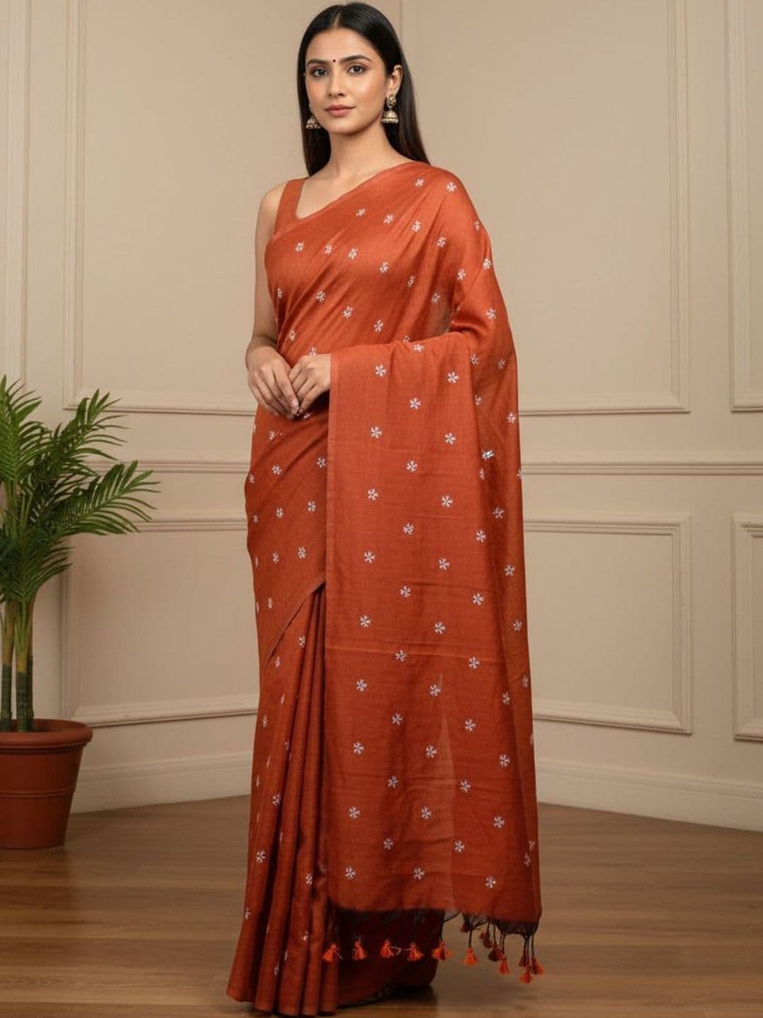 all about you Floral Embroidered Handloom Khadi Saree - view 1