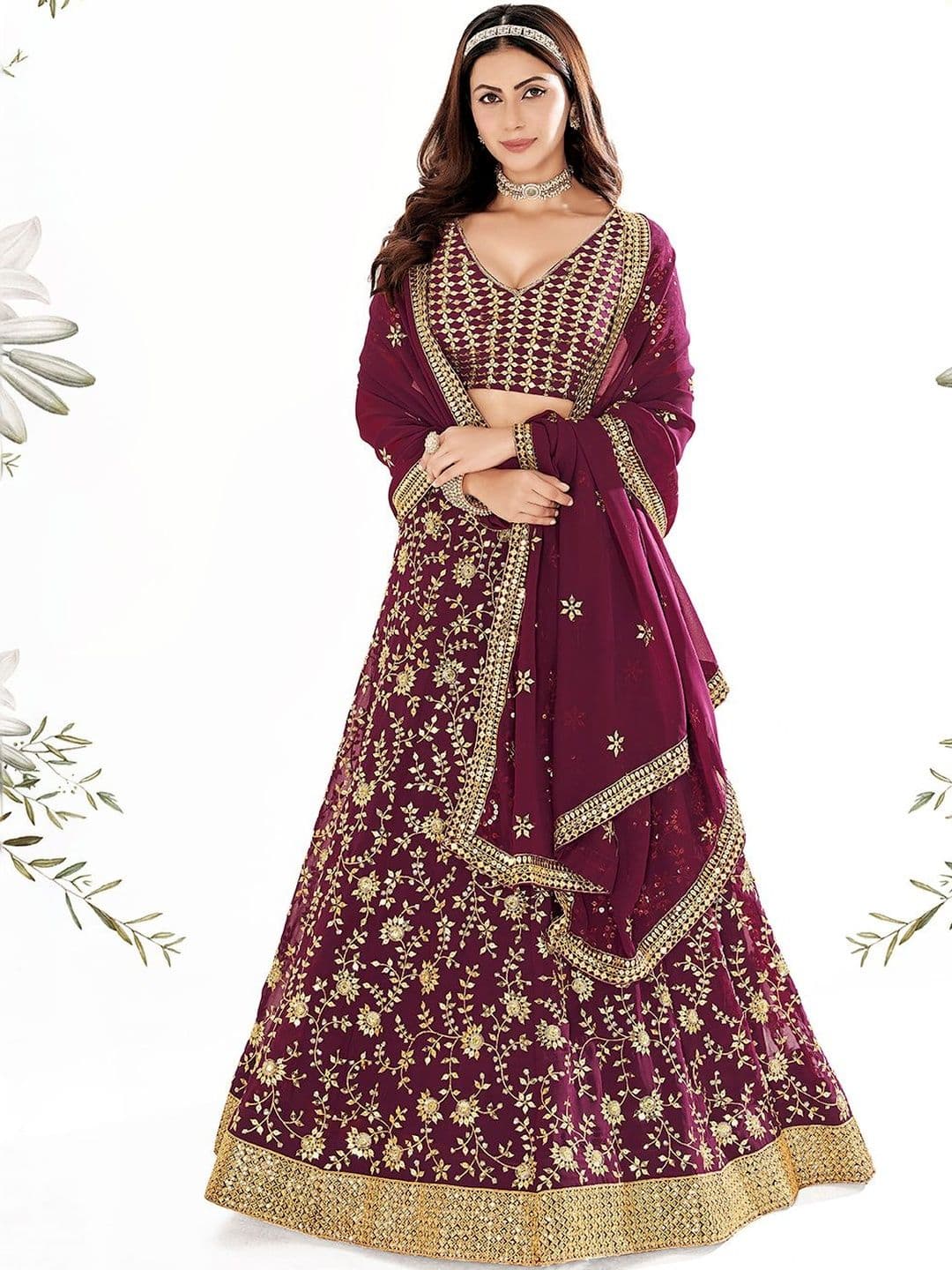 House of Pataudi Embroidered Flared Lehenga Choli  With Dupatta - view 1