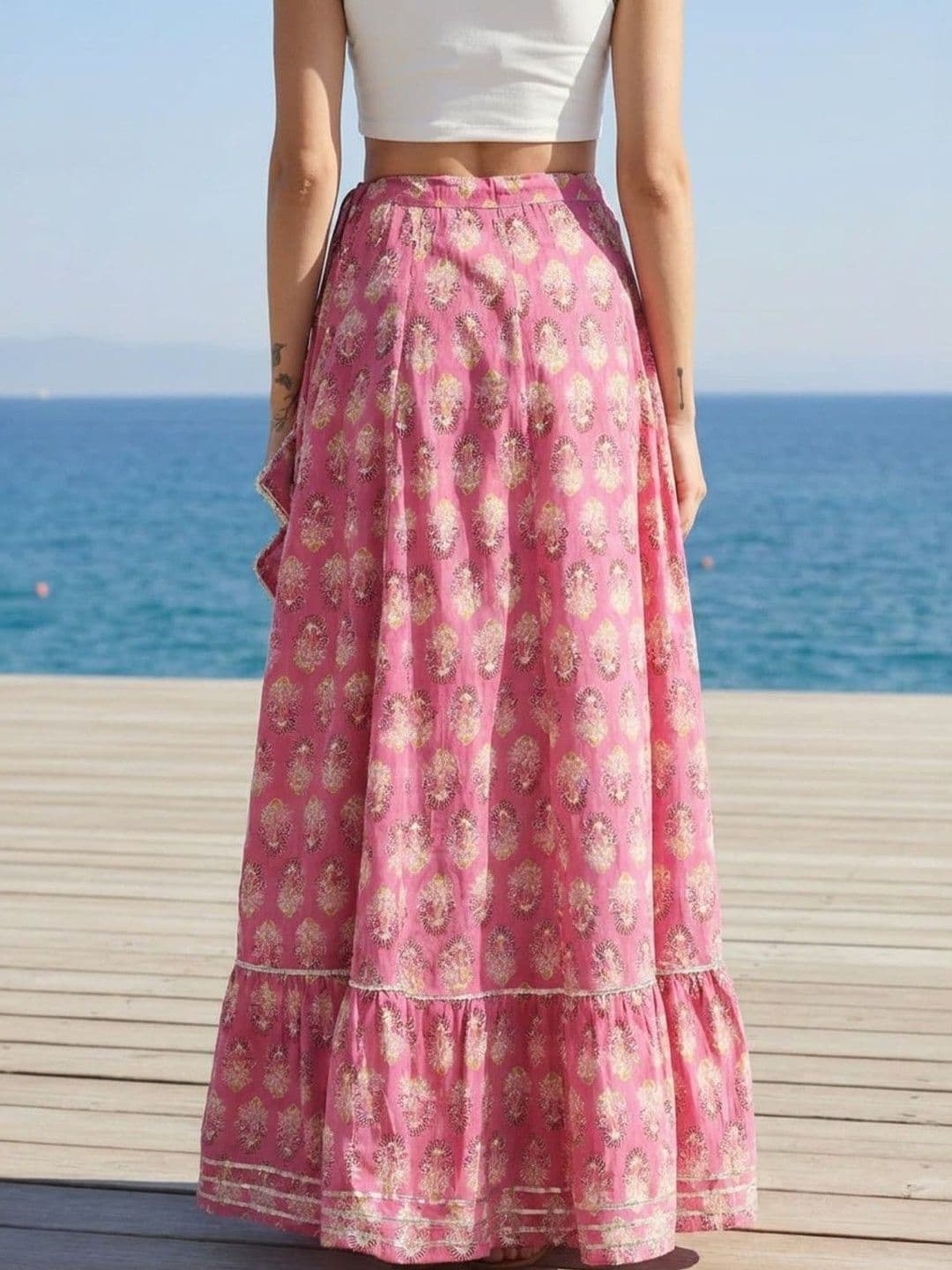Sangria Women Cotton Cambric Floral Maxi A-Line Skirt thumbnail 6
