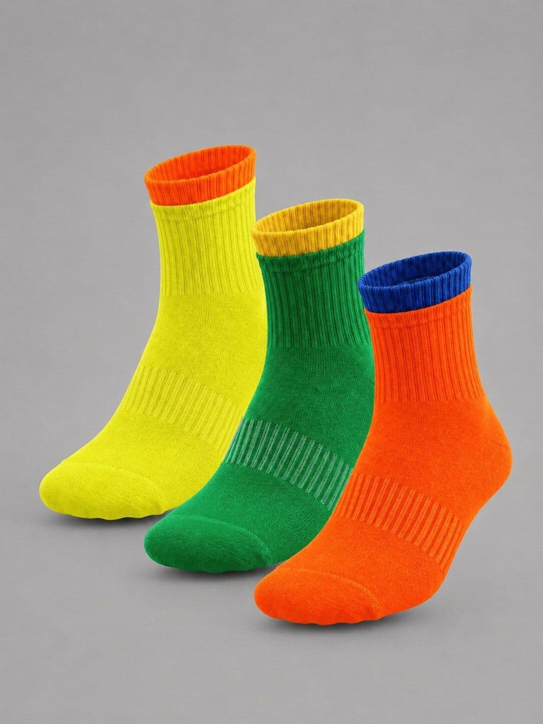 Sockscarving Unisex Pack of 3 Cotton Colourblocked Above Ankle Socks - view 1