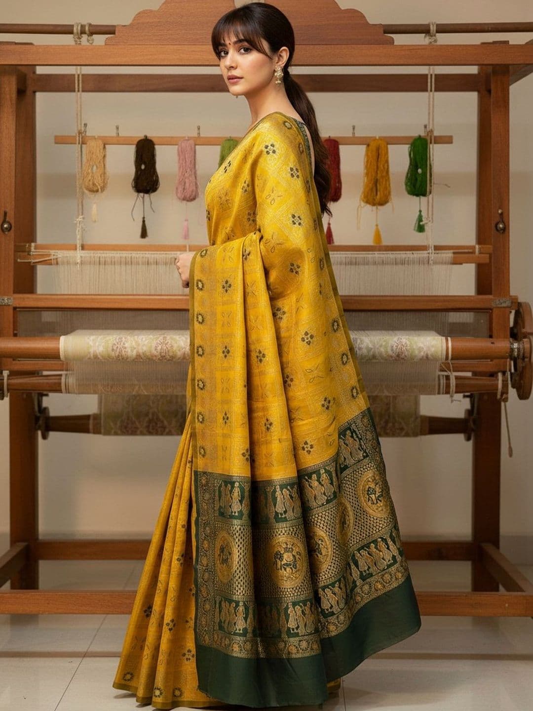 SZN Ethnic Motifs Zari Silk Blend Handloom Banarasi Saree thumbnail 4