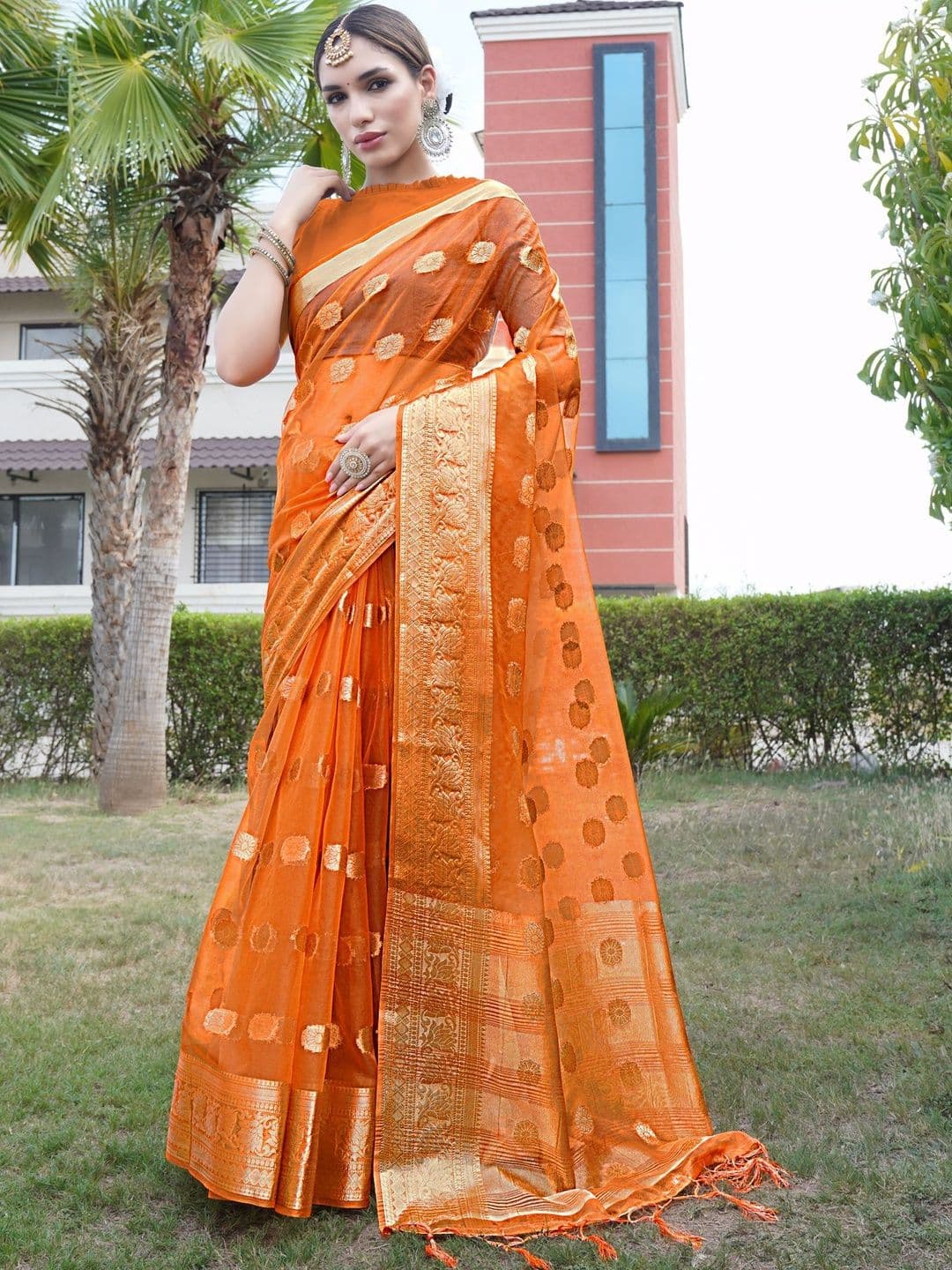 KOTHARI SBT Floral Woven Design Zari Organza Bandhani Saree thumbnail 2