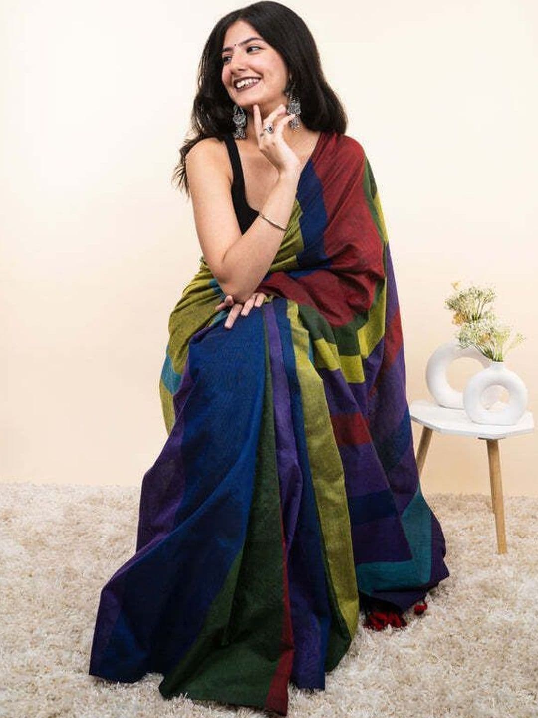 sourav biswas Striped Pure Cotton Handloom Saree - view 1