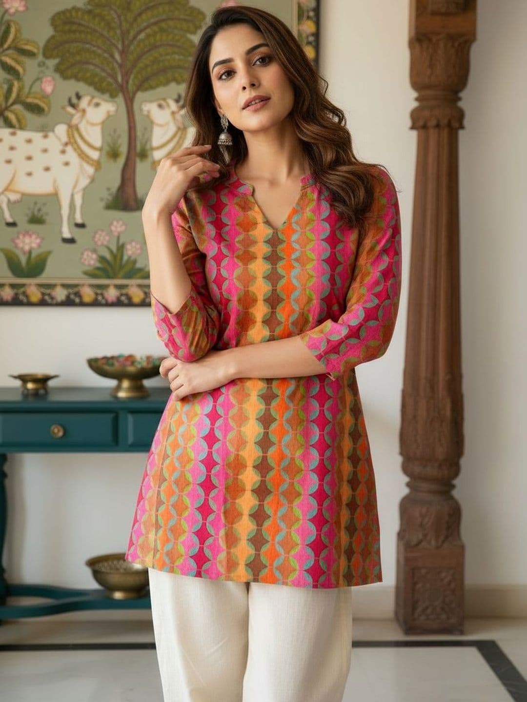 Anouk Geometric Printed V-Neck Pure Cotton Blend Kurti thumbnail 2