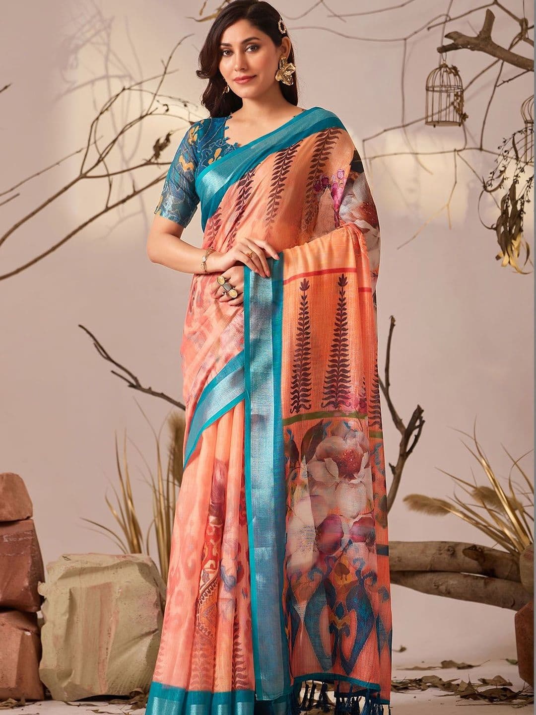 HERE&NOW Floral Pure Cotton Handloom Jamdani Saree thumbnail 5