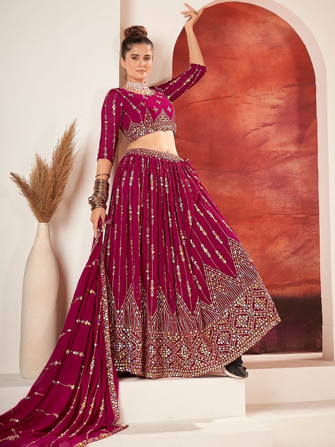 House of Pataudi Embroidered Flared Lehenga Choli  With Dupatta thumbnail 5