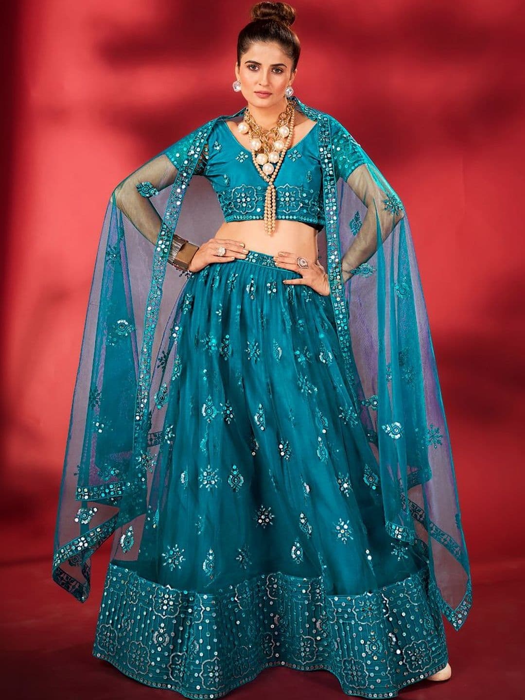 House of Pataudi Embroidered Flared Lehenga Choli  With Dupatta - view 1
