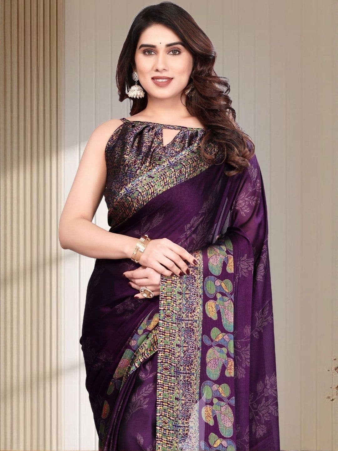 BilloRani Floral Pure Chiffon Saree thumbnail 4