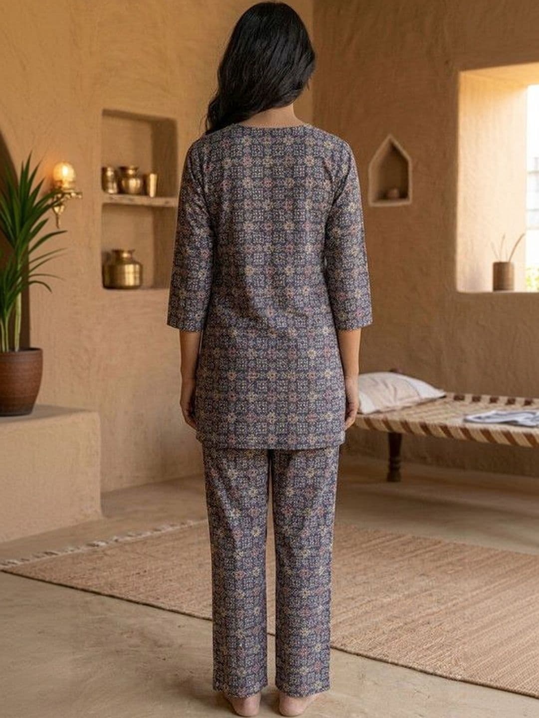 DESI HULIA Women Ethnic Motifs Printed Regular Kurta with Trousers thumbnail 4