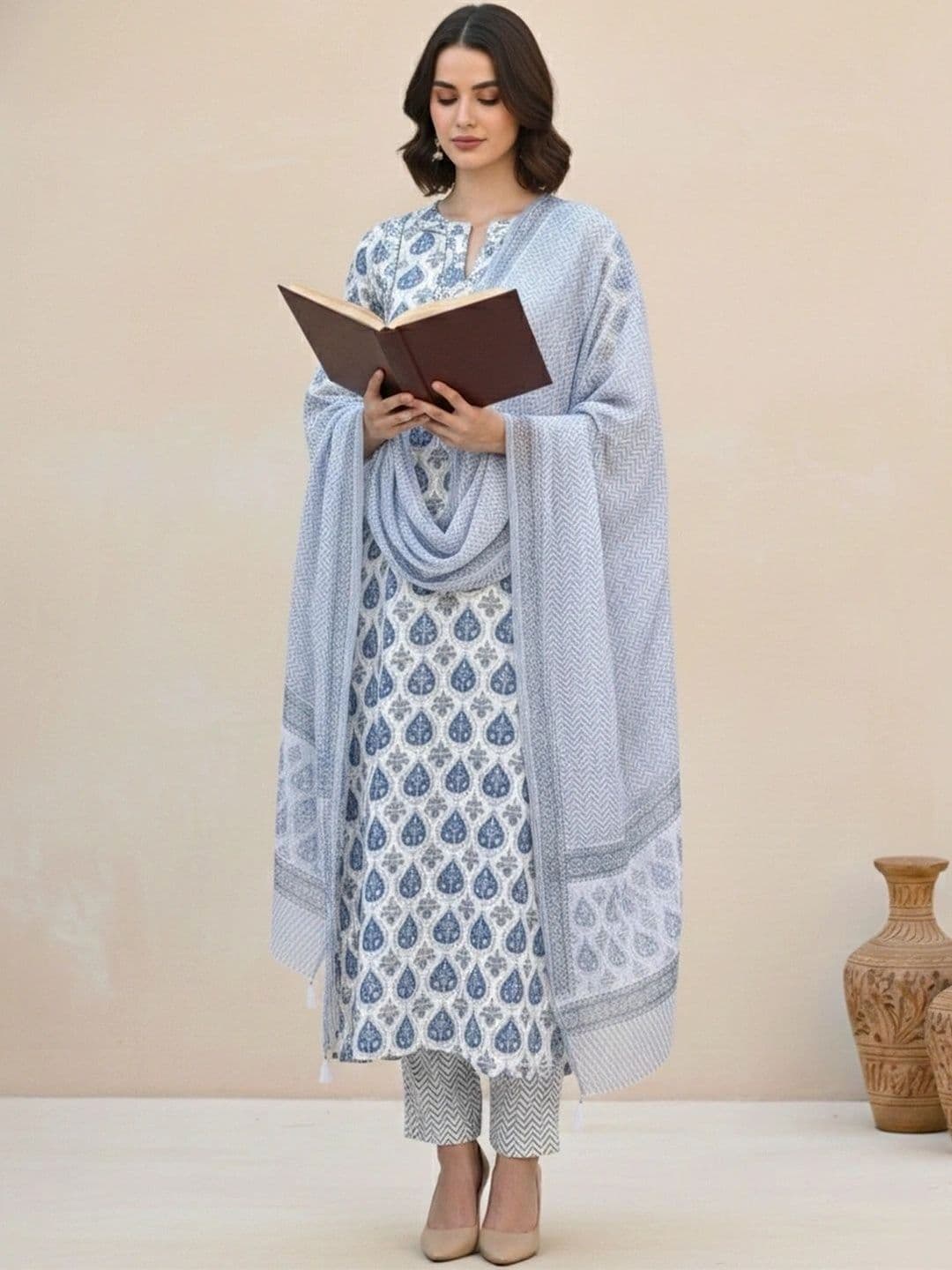 Sangria Printed V-Neck Kurta Sets - view 1